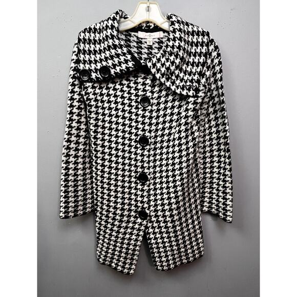 Fever Coat Womens PS Black White Houndstooth Button‎ Collar Soft Acrylic Blend - Picture 1 of 8